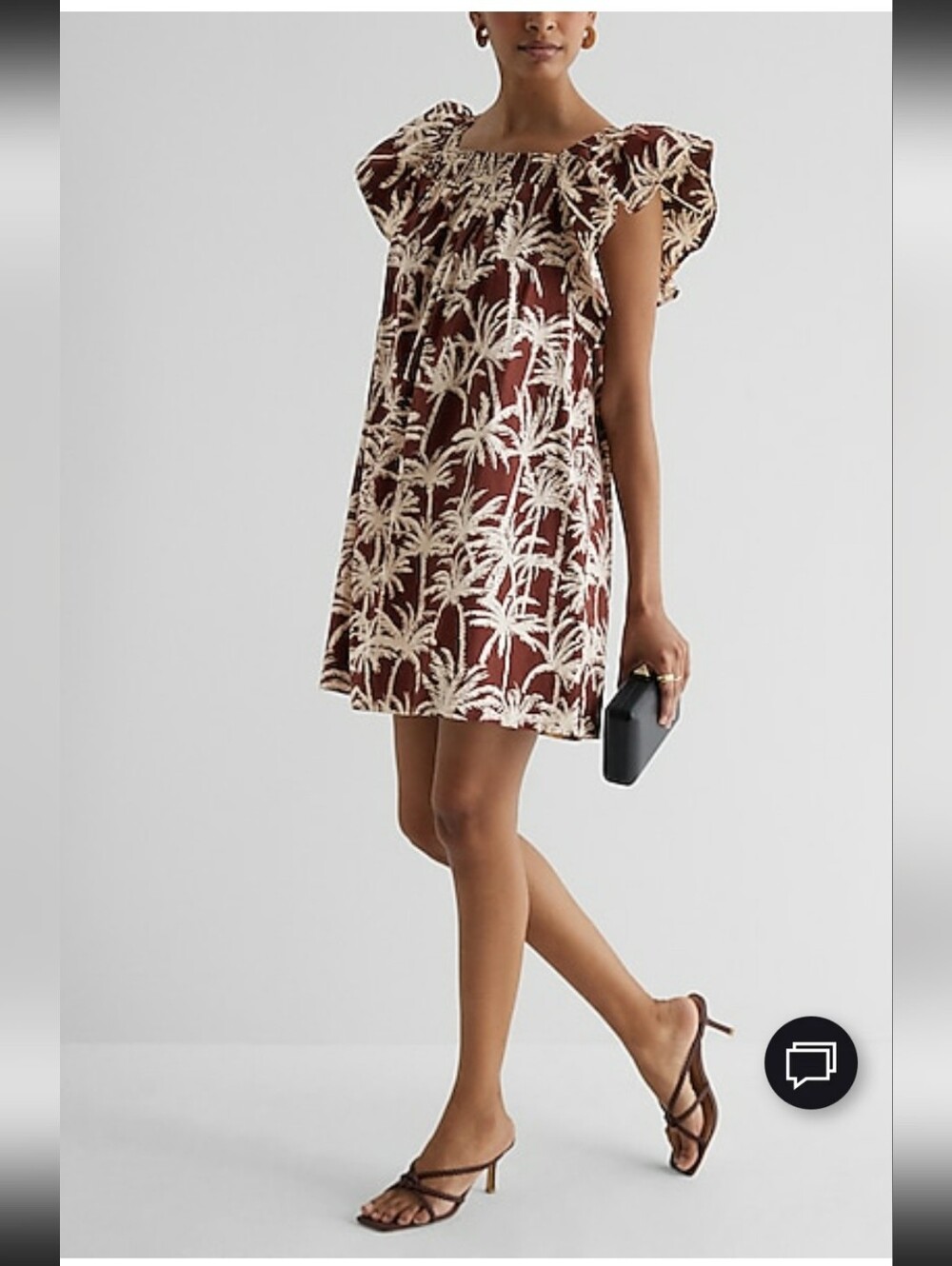 Express Maroon/ Brown Dress with White Palm Tree Print